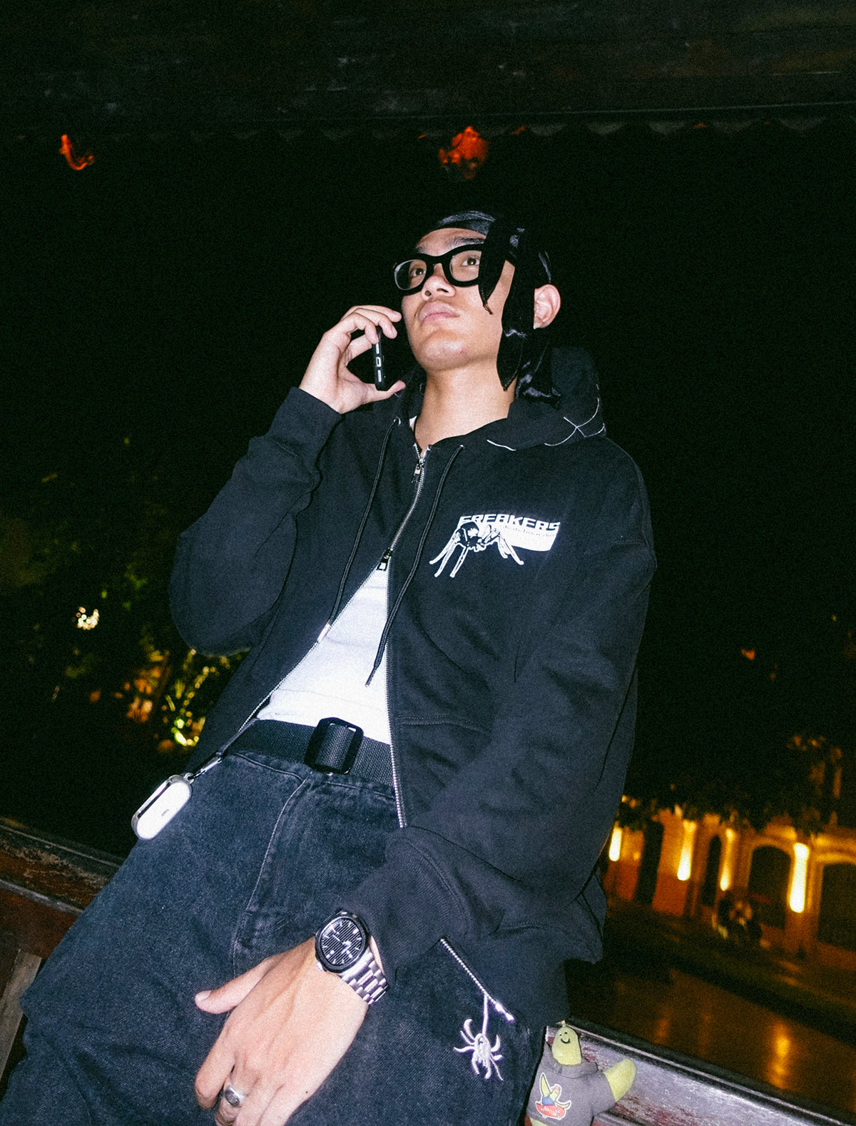 spider web zip-up hoodie
