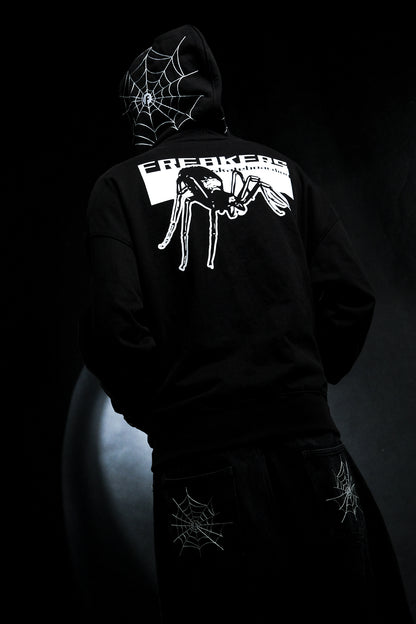 spider web zip-up hoodie