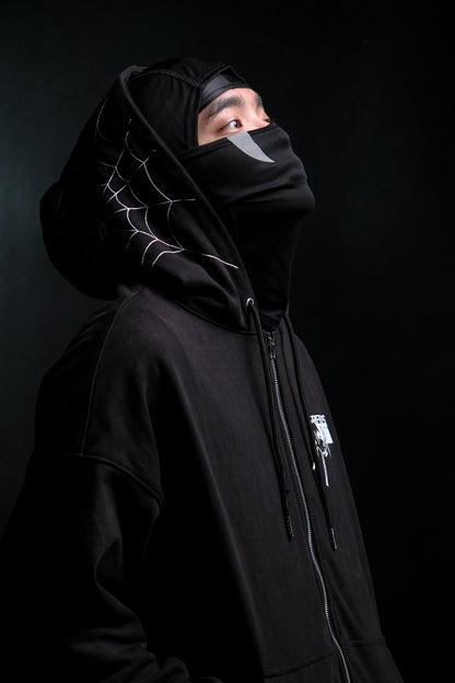 spider web zip-up hoodie